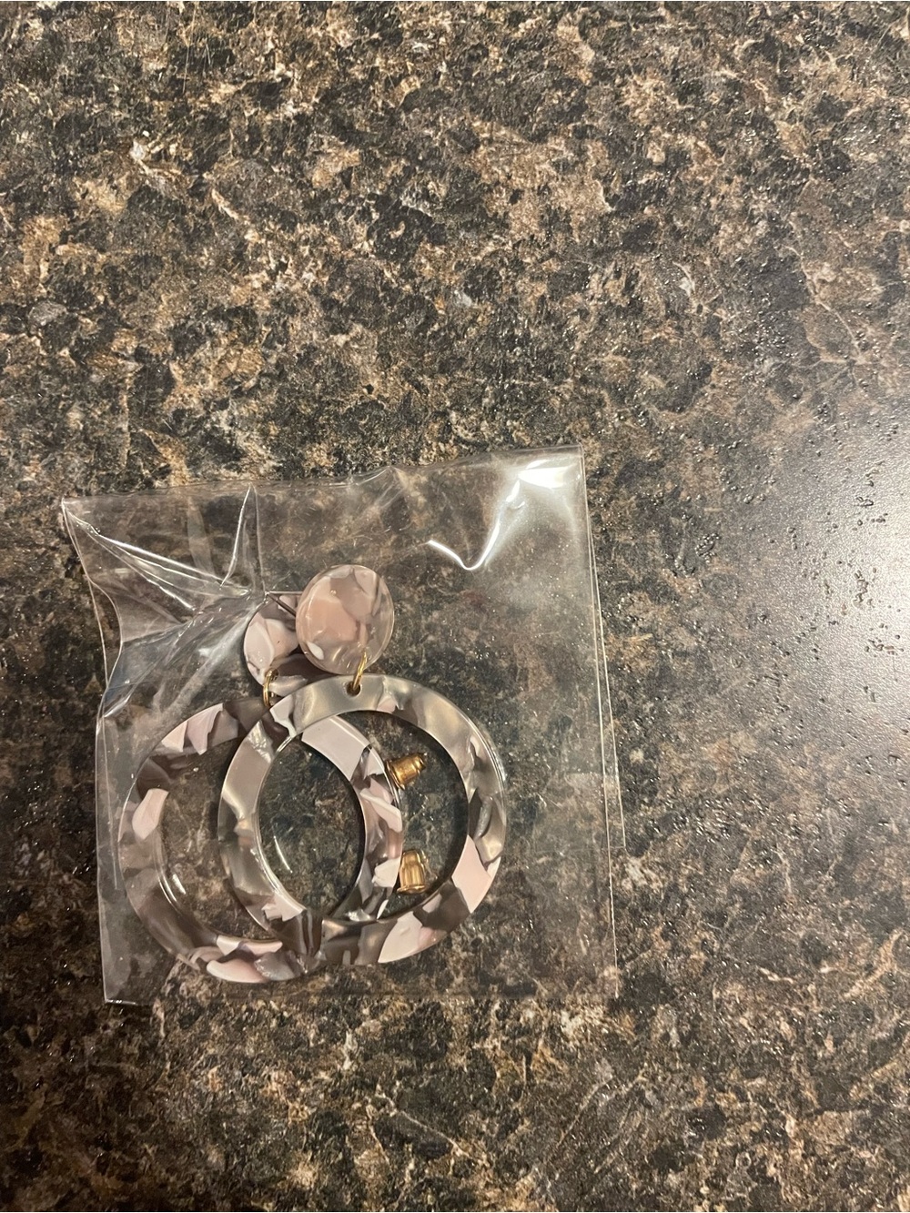 Marble-Pattern Drop Hoop Earrings in Light Beige and Gray - Women Accessories